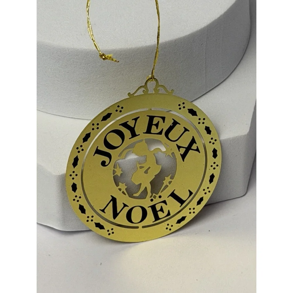 Christmas Ornament Gold Tone Metal 3D Merry Christmas Joyeux Noel